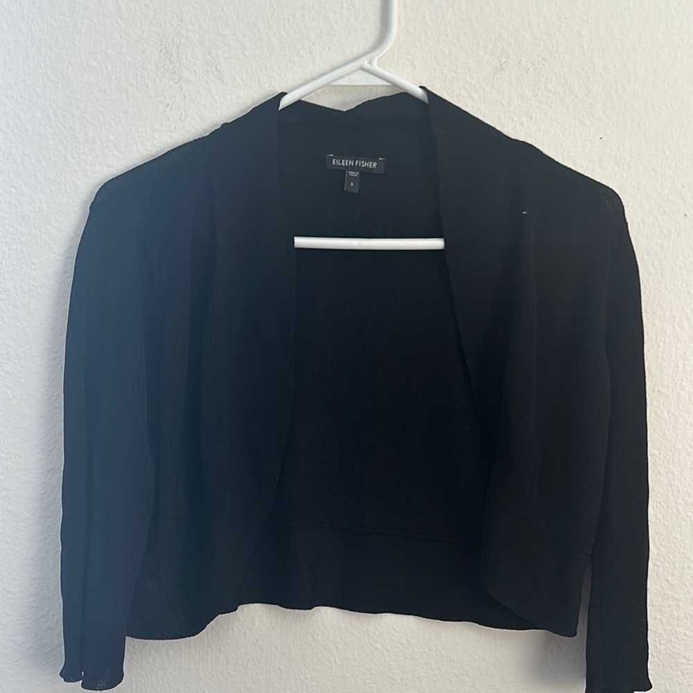 Eileen Fisher Black Open Front cropped Cardigan
